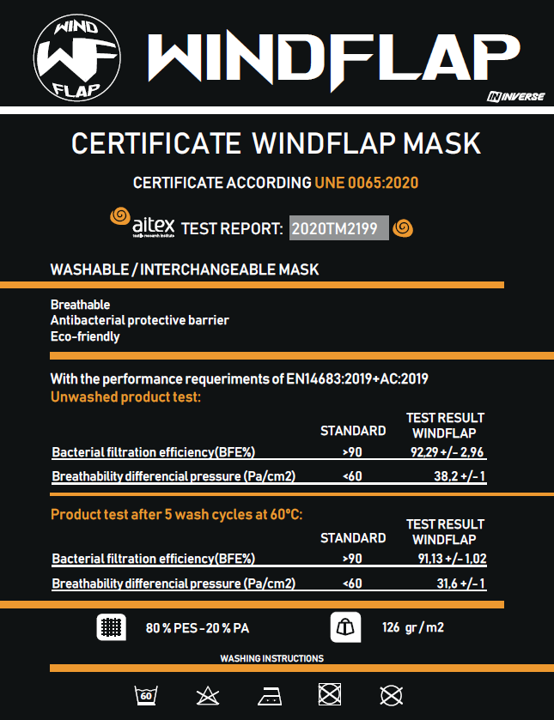 Επαναχρησιμοποιούμενη Παιδική Μάσκα WindFlap Marino Δέσιμο Κεφάλι 6-9 ετών
